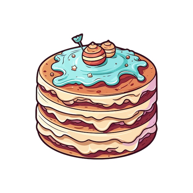 040 tiramisu cake sticker koele kleuren en kawaii clipart illustratie