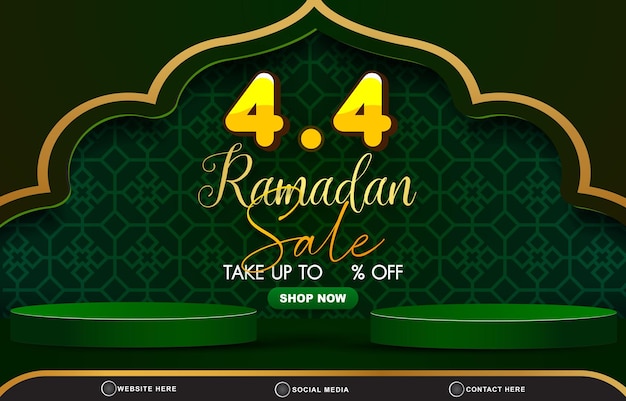 0404 ramadan verkoop sjabloon banner met kopie ruimte 3d podium voor productverkoop met abstract verloop donkergroen achtergrondontwerp