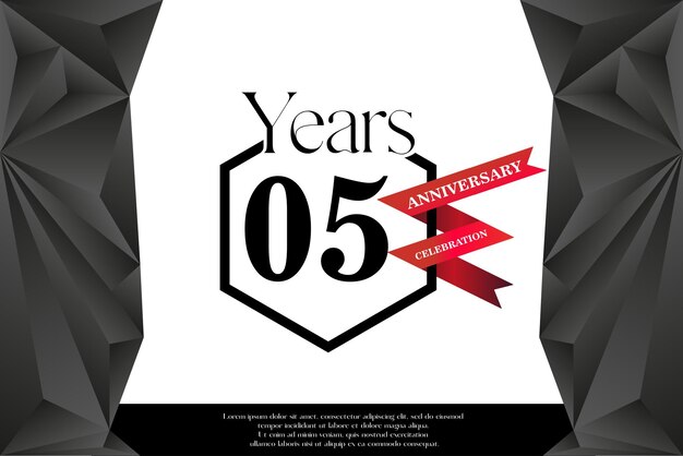 05th anniversary celebration logo template isolated on white black and red ribbon vector design