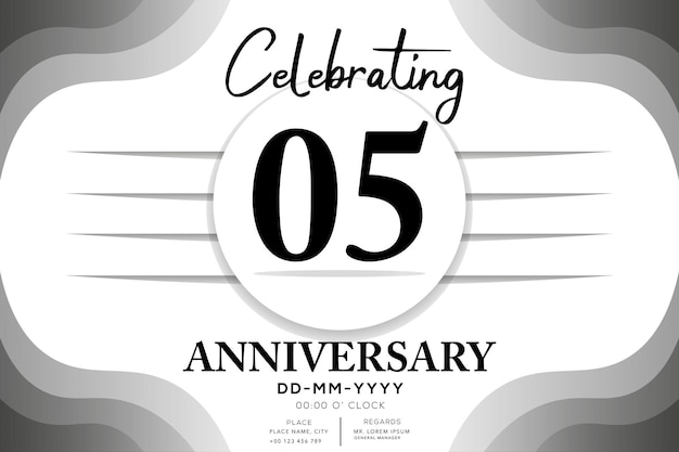 Vector 05th year anniversary logotype with multiple line silver color isolated on black background design
