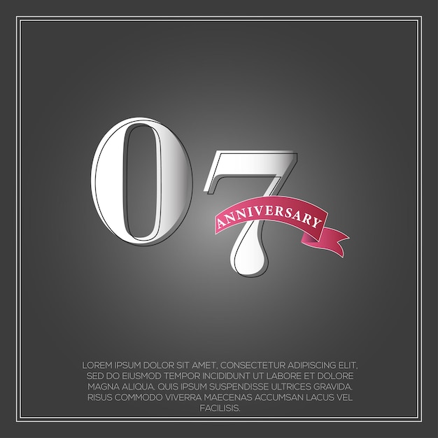 Colore del logotipo della celebrazione dell'anniversario di 07 anni con grigio lucido, con nastro e design isolato