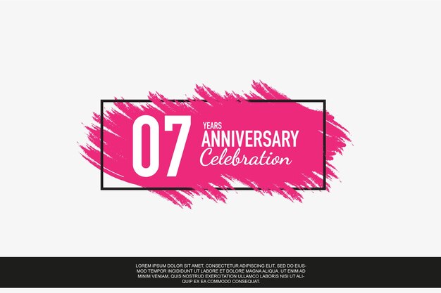 07 years anniversary celebration with pink colour brush and square isolated on white background.