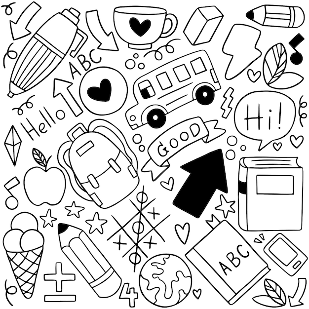 Vector 08-09-080 hand drawn set of school icons ornaments background patternflag