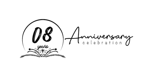 Design per la celebrazione dell'anniversario di 08 anni con numero di pennello a forma di colore nero per celebrazioni speciali