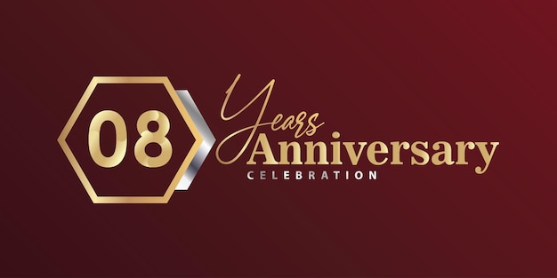 08th Year Anniversary Celebration Golden and Silver Color with Hexagon Shape for Celebration Event.