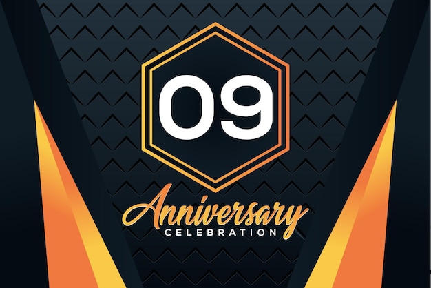 Vector 09th anniversary logo with orange color numbers with white number vector design