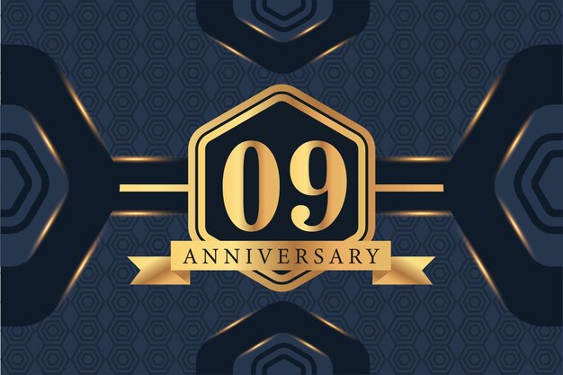 Vector 09th year anniversary celebration logo vector design with black elegant color on blue background