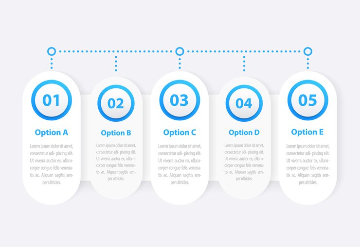 Vector 1, 2, 3, 4, 5 단계, 비즈니스 인포 그래픽, 타임 라인