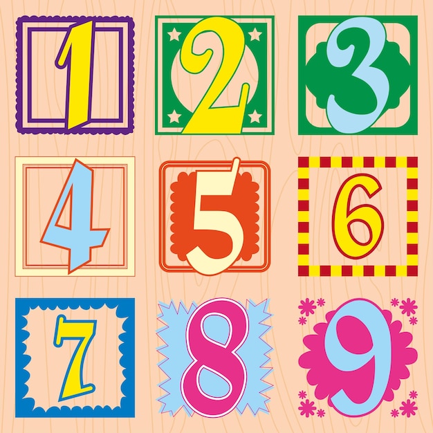 1-9 learn numbers illustration with wooden texture background design