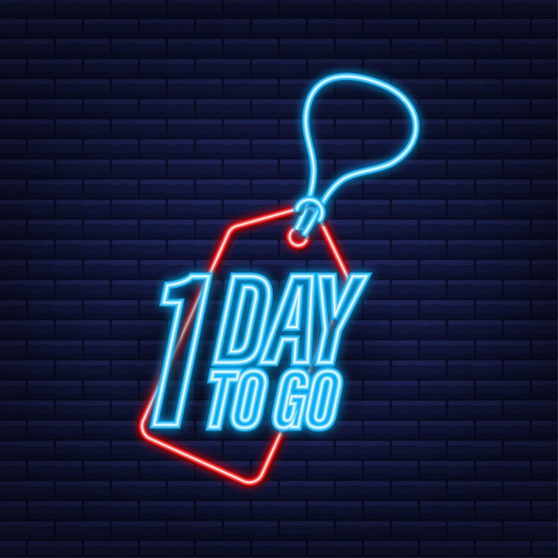 1 Day to go. Countdown timer. Neon icon. Time icon. Count time sale. Vector stock illustration.