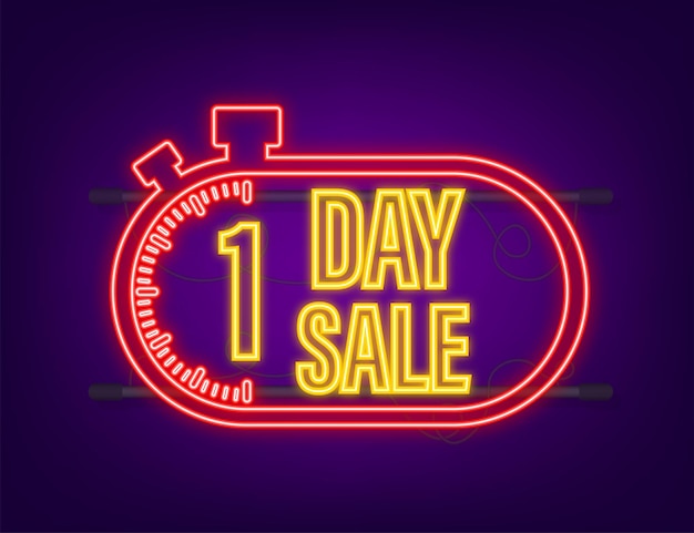 1 day sale. countdown timer. clock icon. glitch icon. time icon. count time sale. neon icon. vector stock illustration.