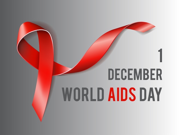 1 december Wereld Aidsdag concept met tekst en rood lint van aids-voorlichting