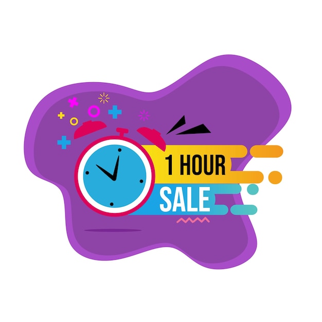 1 hour sale advertising badge sticker with clock icon flat design