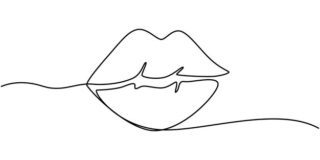 1 Lips continuous one line drawing of isolated outline vector icon Vector lips continuous one line