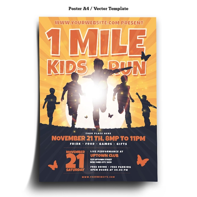 1 Mile Kids Run Poster Template