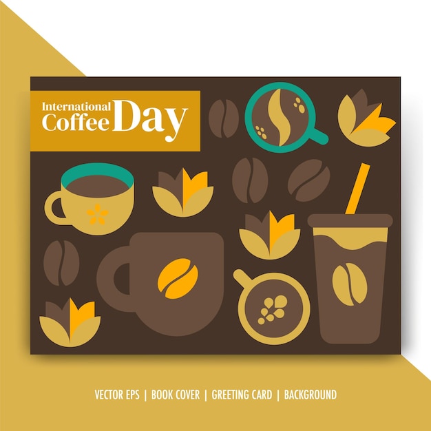 1 October International coffee day geometric poster background invitation vector collection