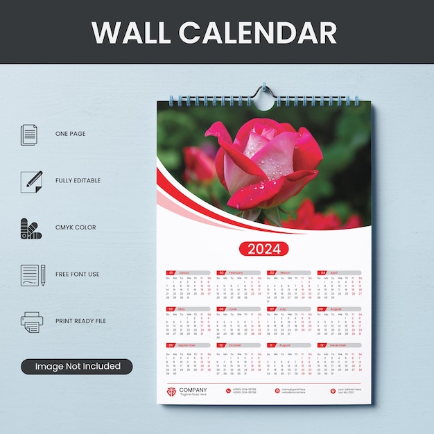 1 Pagina Wandkalender 2024 2024 Kalender