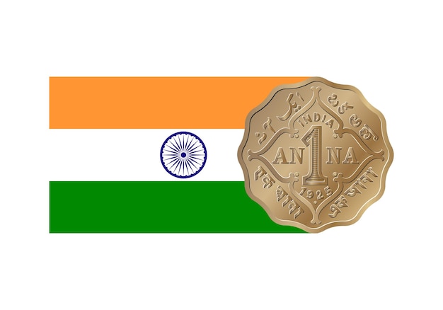 1 Rupee coin of India Coin side isolated on white background Flag of India Vector