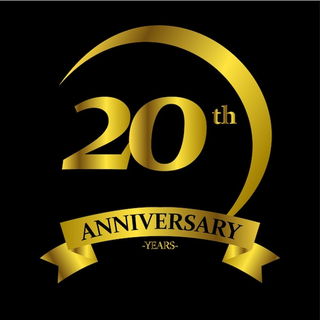 1 year anniversary celebration. Anniversary logo with golden color ring isolated on black background