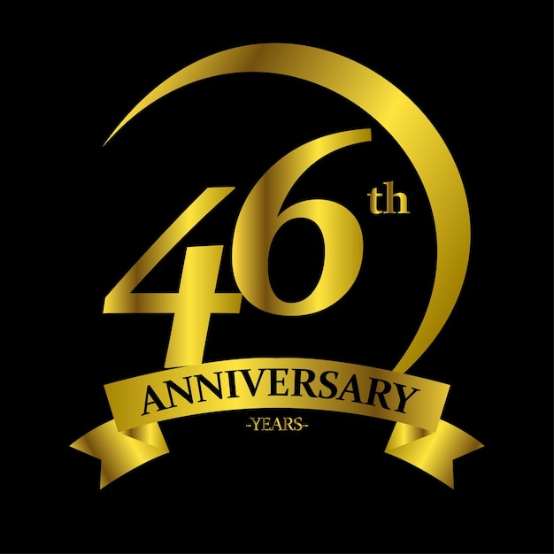 Vector 1 year anniversary celebration. anniversary logo with golden color ring isolated on black background