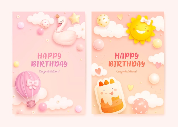 Вектор 1 год счастливого дня рождения открытка для девочки