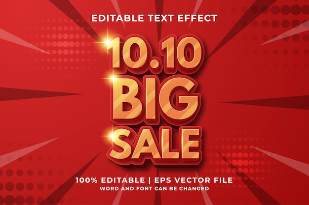 10.10 Big Sale 3d editable text effect Premium Vector