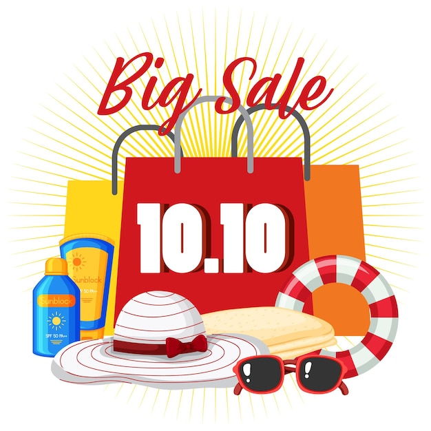 10.10 big sale banner with shopping objects