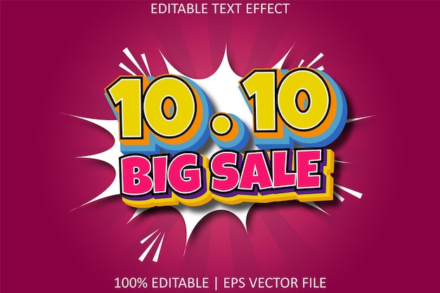 10.10 big sale with cartoon style editable text effect