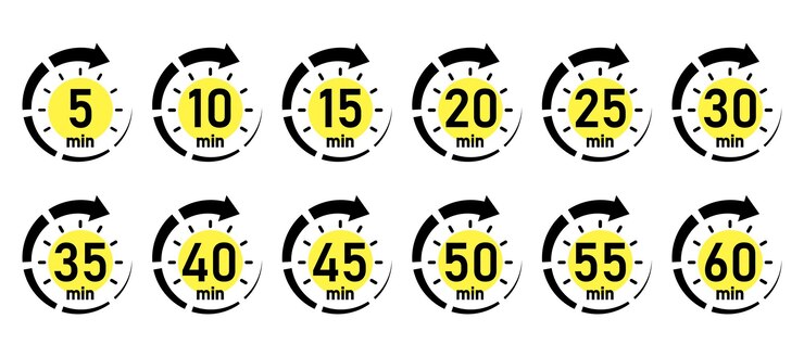 Vector 10, 15, 20, 25, 30, 35, 40, 45, 50분, 타이머, 시계, 스톱워치는 아이콘을 설정합니다.
