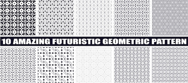 10 amazing futuristic geometric pattern. Ideal for printing wallpaper, on clothes, desktop screensav