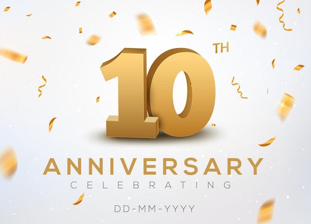 황금색 색종이와 10 주년 기념 골드 번호. 축하 10 주년