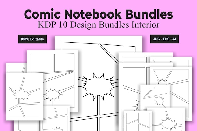 10 Comic Designs Notebook KDP Interior Bundle 2023-2024