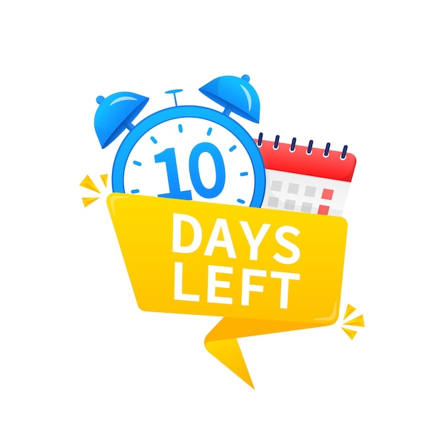 10 days left Timer with calendar icon on a white background Vector stock illustration