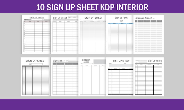 Vector 10 different style and unique sign up sheet