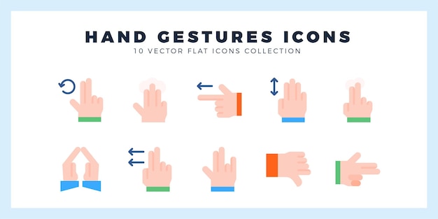 Vector 10 hand gestures flat icon pack vector illustration