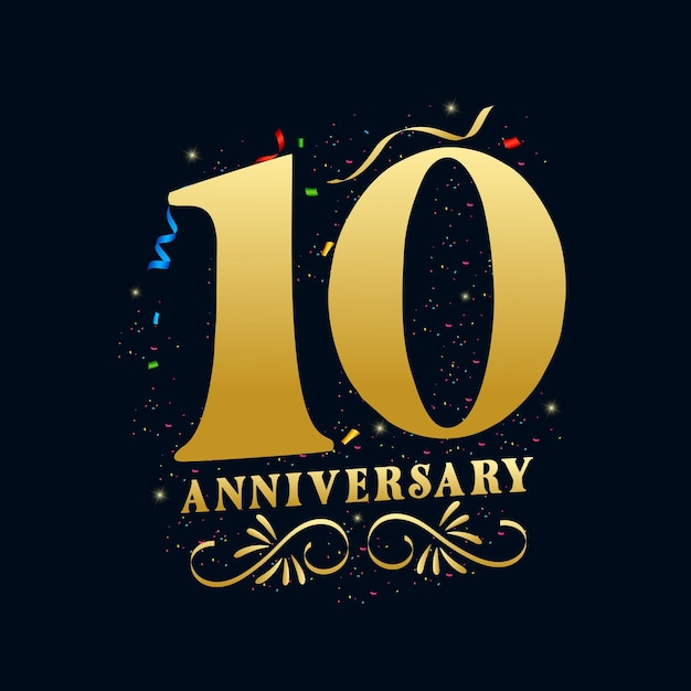 10 jaar verjaardag luxe gouden kleur 10 jaar jubileum viering logo ontwerp sjabloon
