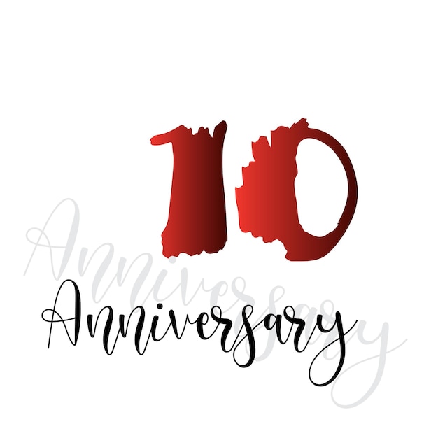 10 jaar verjaardag viering rode kleur vector sjabloonontwerp illustratie