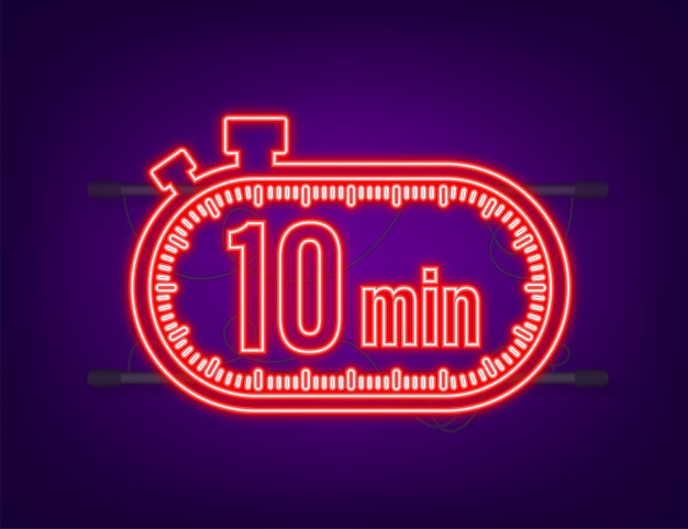 The 10 minutes, stopwatch vector neon icon. stopwatch icon in flat style, timer on on color background. vector illustration.