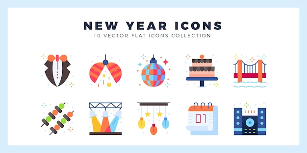 Vector 10 new year flat icon pack vector illustration