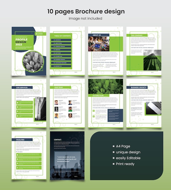 Vector 10 pages company profile brochure design template