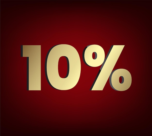 10 percent 3Ds Letter Golden 3Ds Level Gold color Ten 3D Percent on red color background