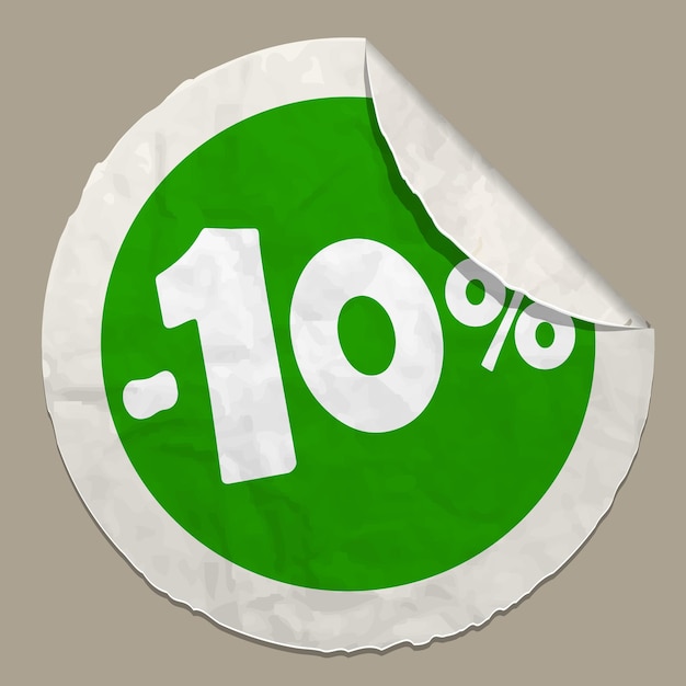 Vector 10 percent discount icon realistic paper sticker with curved edge