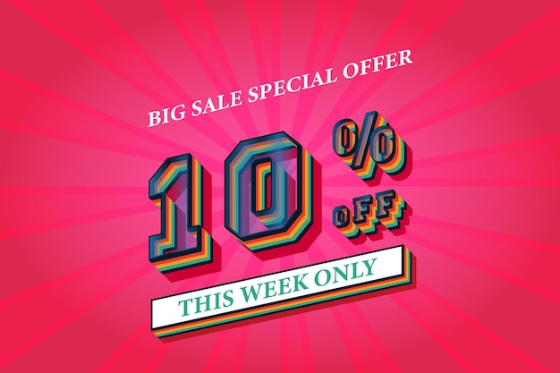 10 percent off big sale banner template flash sale discount promotion text effect 3d sale symbol