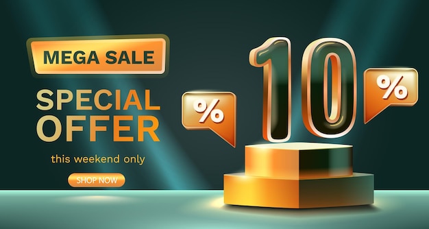 10 percent Special offer mega sale Check and gift box Sale banner and poster Vector