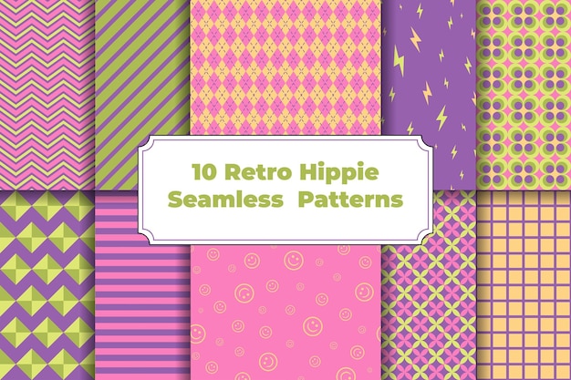 10 Retro Hippie Patterns Collectionbright color