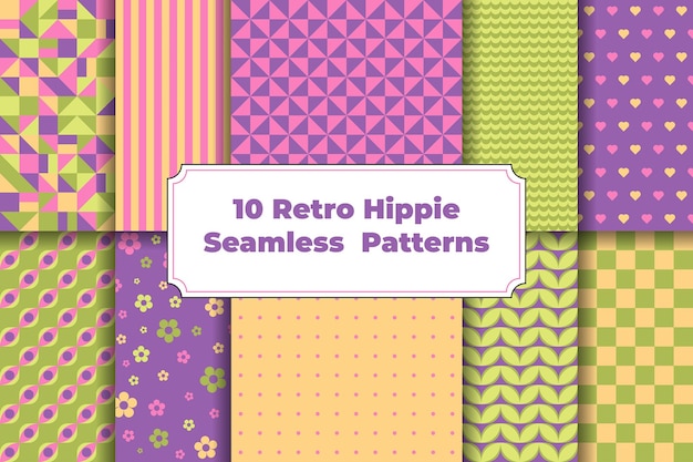 10 Retro Hippie Patterns Collectionbright color