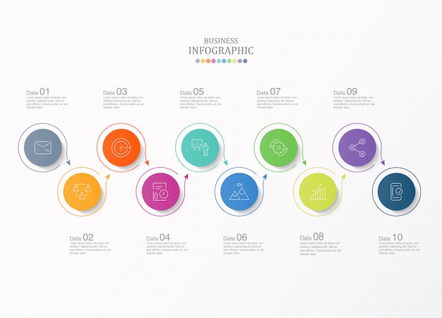 10 stappen infographic en pictogrammen voor bedrijfsconcept.