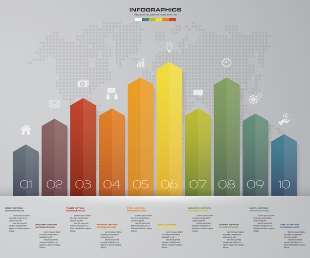 Vector 10 stappen infographics element pijl sjabloon grafiek