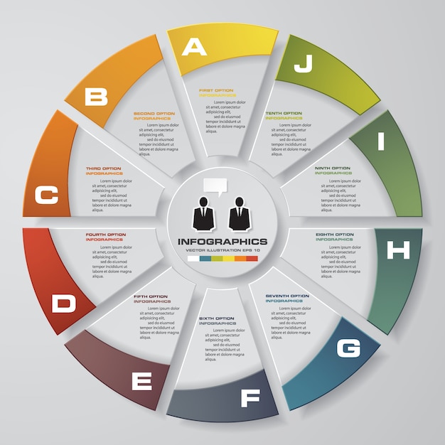 10 stappen moderne cirkeldiagram infographics elementen.