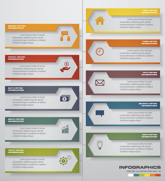 10 stappen tijdlijn infographic element voor gegevenspresentatie.